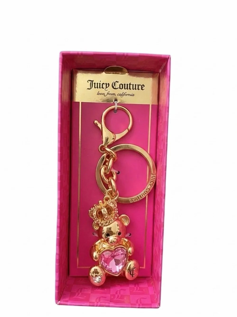 Juicy Couture Gold-Tone Teddy Bear Keychain with Pink Heart - Picture 2 of 2